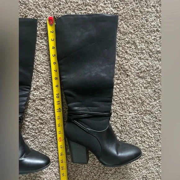 Tall Black Chunky Heel Women's Boots - Picture 6 of 9